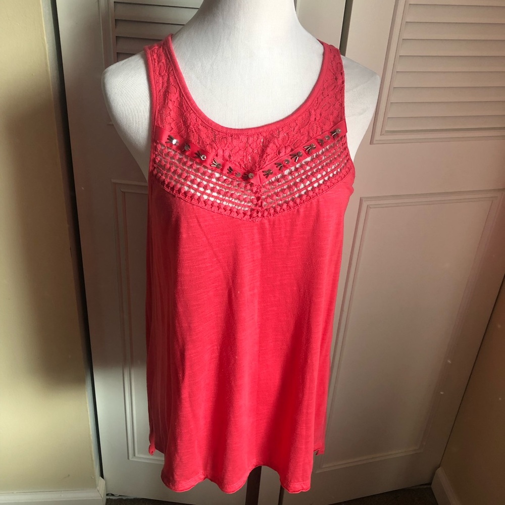 Candie's Coral Lace Detail Tank Top